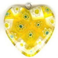 1 25mm Yellow Glass Millefiori Heart Pendant